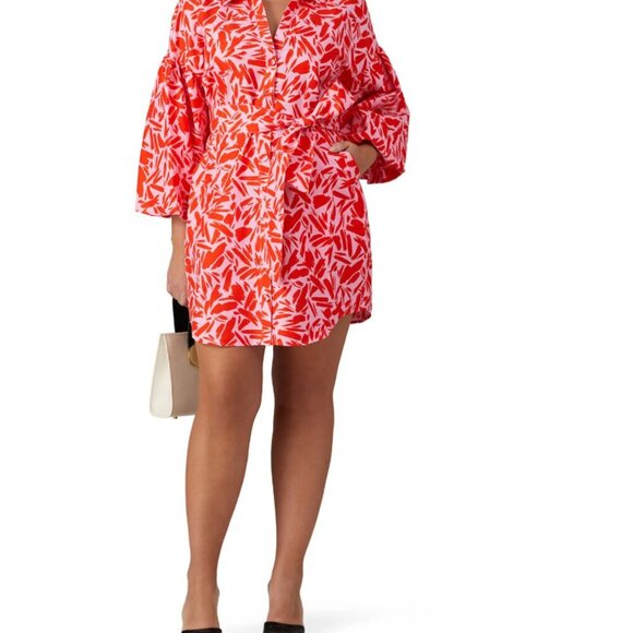 Veronica Beard Samy Silk Exaggerated Statement Puff Sleeve Shirt Dress Size 14 - Picture 5 of 16